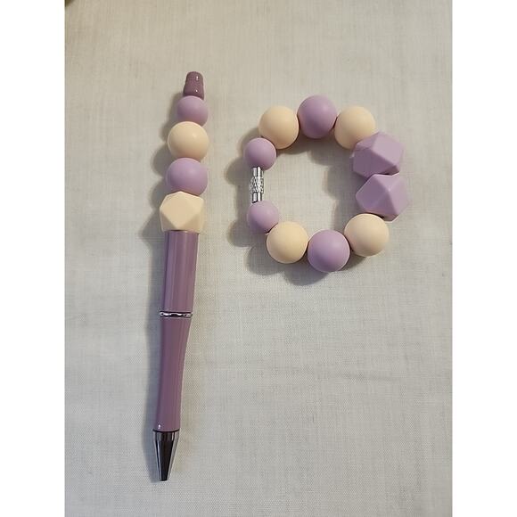 Bead Pen & Cup Charm Matching Combo Purple & Cream Silicone Beads - Picture 1 of 4
